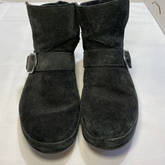 Fitflop Dash Women's Booties Sz 10 Black Suede Buckle Strap Ankle Boots - Picture 1 of 10